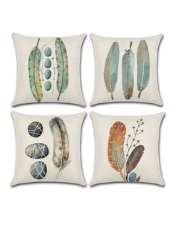 Feather Pattern Soft Linen Throw Pillow Covers, 18x18 Inches (45cm x 45cm) with Invisible Zipper for Living Room and Bedroom Sofa Decor.
