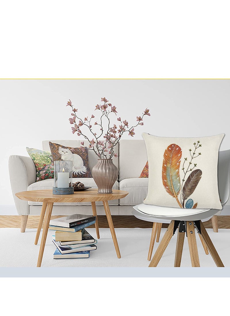 Generic - Feather Pattern Soft Linen Throw Pillow Covers, 18x18 Inches (45cm x 45cm) with Invisible Zipper for Living Room and Bedroom Sofa Decor. - Image 1