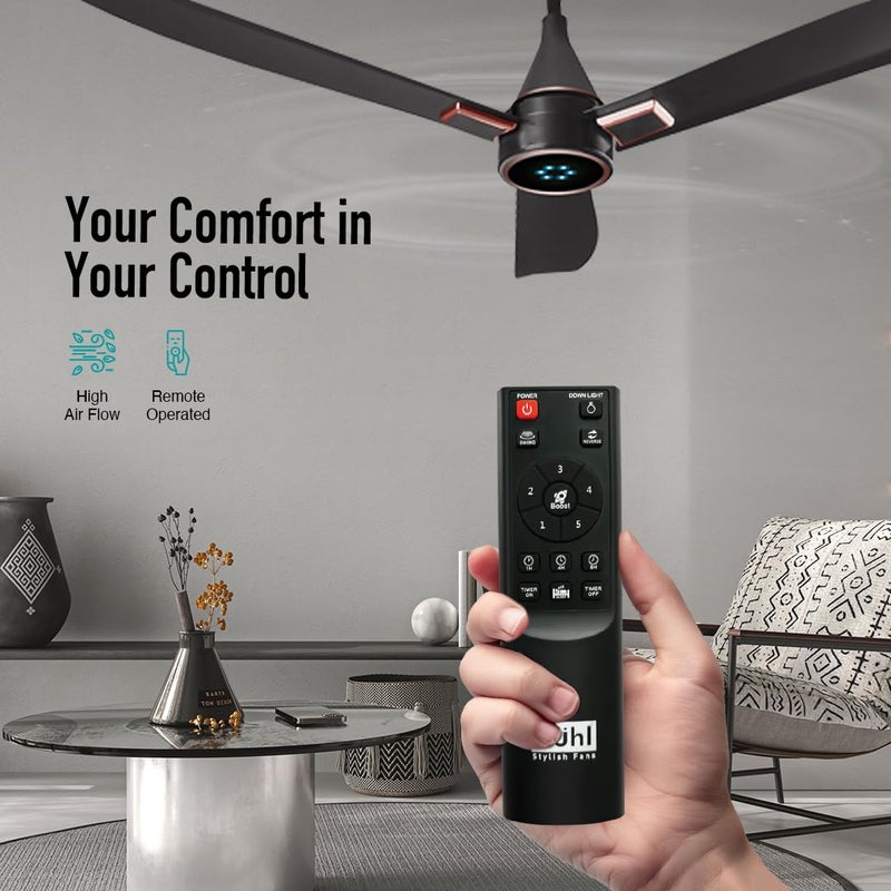 KUHL KUHL Arctis A8 1200 mm BLDC 65 Power Saving BLDC Ceiling Fan With Remote BEE 5 Star Rated ISI Marked High Air Flow LED Indicators 5 Year Warranty on Motor Matt Black - Image 5