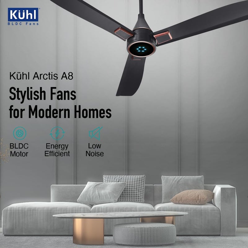 KUHL KUHL Arctis A8 1200 mm BLDC 65 Power Saving BLDC Ceiling Fan With Remote BEE 5 Star Rated ISI Marked High Air Flow LED Indicators 5 Year Warranty on Motor Matt Black - Image 2