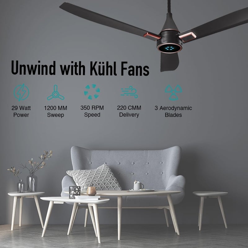 KUHL KUHL Arctis A8 1200 mm BLDC 65 Power Saving BLDC Ceiling Fan With Remote BEE 5 Star Rated ISI Marked High Air Flow LED Indicators 5 Year Warranty on Motor Matt Black - Image 4
