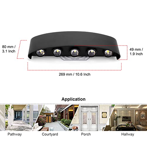 Kawell 10W Waterproof Modern Wall Sconces LED Wall Light Up Down Aluminum Wall Lamp LED Indoor Outdoor for Bedroom Living Room Bathroom Porch Stairs Hotels Garden Pathway, Black 3000K - Image 3