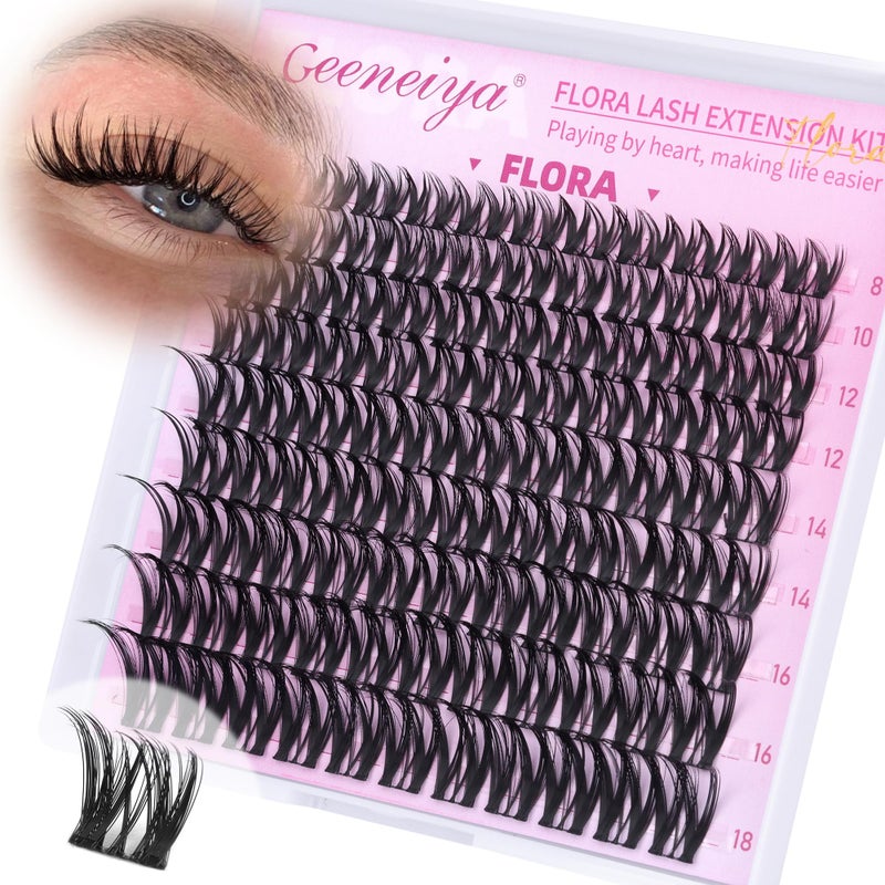 Geeneiya FLORA Lash Clusters, 8-18MM Wispy Eyelash Clusters, Natural Cluster Lashes for Beginners, Waterproof Cluster Eyelash Extensions DIY Lashes (Not Kit) - Image 1
