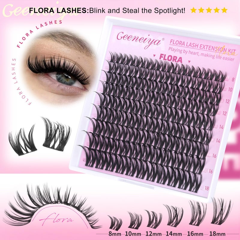 Geeneiya FLORA Lash Clusters, 8-18MM Wispy Eyelash Clusters, Natural Cluster Lashes for Beginners, Waterproof Cluster Eyelash Extensions DIY Lashes (Not Kit) - Image 2