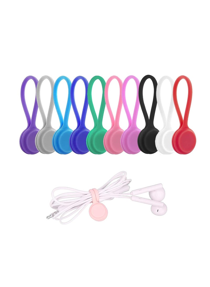 10 Pack Magnetic Cable Ties, Reusable Silicone Magnetic Twist Ties Cable Organizer Earphone Cord Bookmark Holder Fridge Magnet USB Cable Manager Holder Wrap Ties for Home Kitchen, Office, School - Image 1
