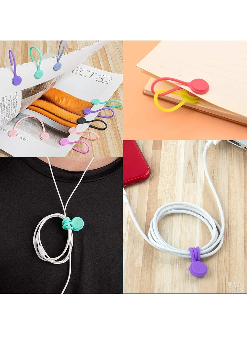 10 Pack Magnetic Cable Ties, Reusable Silicone Magnetic Twist Ties Cable Organizer Earphone Cord Bookmark Holder Fridge Magnet USB Cable Manager Holder Wrap Ties for Home Kitchen, Office, School - Image 3