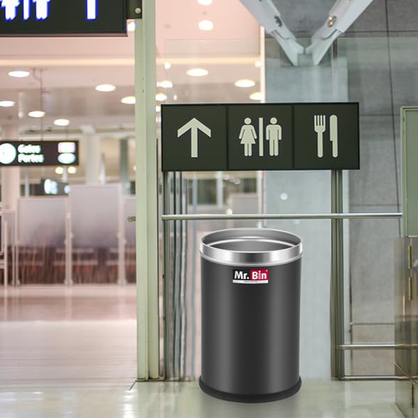 Mr. Bin Mr Bin Stainless Steel Dustbin Trendy Black Stainless Steel bin 8 x 12 Garbage Bin SS 202 Modular Trash Can Round Shape Dustbin for Home Bathroom Kitchen Office 9 Liter - Image 5