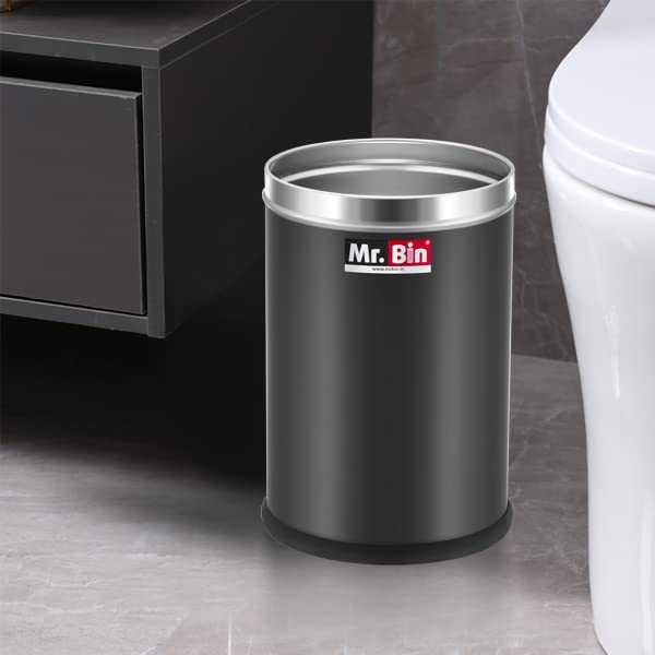 Mr. Bin Mr Bin Stainless Steel Dustbin Trendy Black Stainless Steel bin 8 x 12 Garbage Bin SS 202 Modular Trash Can Round Shape Dustbin for Home Bathroom Kitchen Office 9 Liter - Image 3