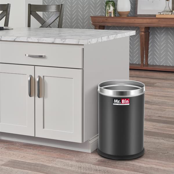 Mr. Bin Mr Bin Stainless Steel Dustbin Trendy Black Stainless Steel bin 8 x 12 Garbage Bin SS 202 Modular Trash Can Round Shape Dustbin for Home Bathroom Kitchen Office 9 Liter - Image 4
