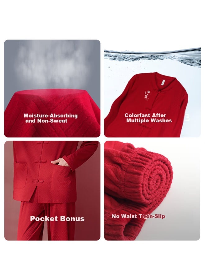 Xuanliang New Chinese Style National Wind Men's Spring And Autumn Pure Cotton Long Sleeve Red Wedding Homewear Set