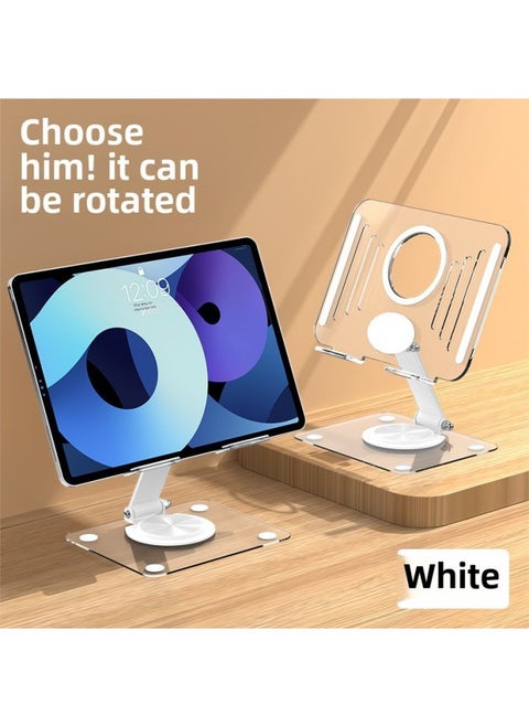 Computer Bracket Notebook Folding Cooling Carbon Steel Bracket Portable Storage Lifting Rotating Notebook Bracket-Color:262 Acrylic Plate Bracket [infinite Pole Rotation] White