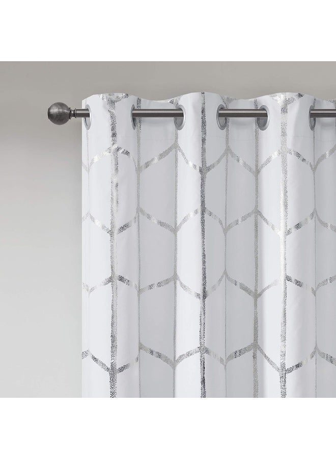 Intelligent Design Raina Total Blackout Metallic Print Grommet Top Single Curtain Panel Thermal Insulated Light Blocking Drape for Bedroom Living Room and Dorm 50x84 WhiteSilver 1 Piece - Image 2