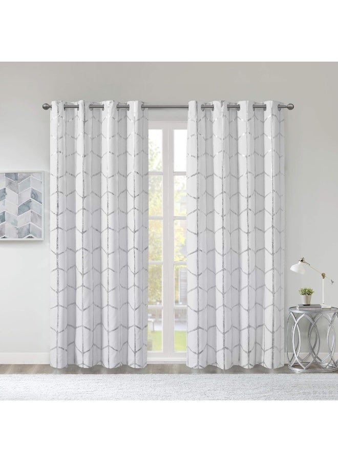 Intelligent Design Raina Total Blackout Metallic Print Grommet Top Single Curtain Panel Thermal Insulated Light Blocking Drape for Bedroom Living Room and Dorm 50x84 WhiteSilver 1 Piece - Image 3