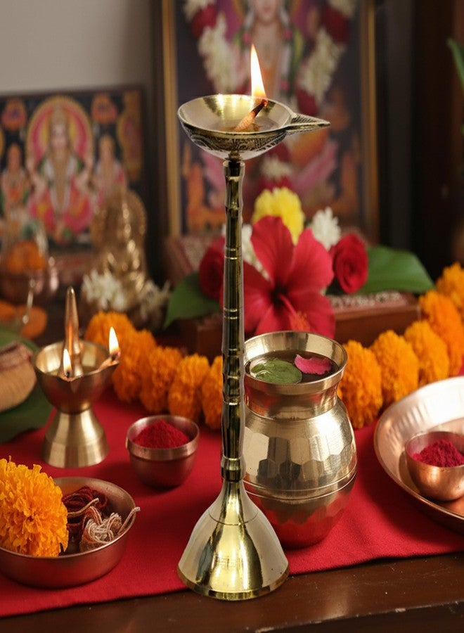 eSplanade Kerala Diya for Pooja - Diwali Diya for Pooja - Kutthu Vilakku Samai Diya for Puja Diwali Decorations, Temple Decoration (7.5" Inches) - Image 1