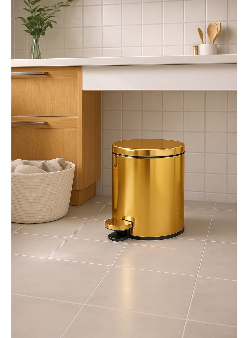 Primanova 6 Liter Stainless Steel Pedal Waste Bin With Soft-Close Lid & Inner Bucket – Compact Trash Can For Bathroom, Kitchen, Office, Bedroom & Living Room (Gold) - Image 2