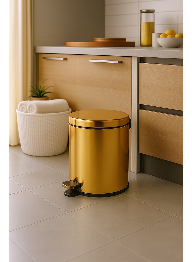 Primanova 6 Liter Stainless Steel Pedal Waste Bin With Soft-Close Lid & Inner Bucket – Compact Trash Can For Bathroom, Kitchen, Office, Bedroom & Living Room (Gold) - Image 3
