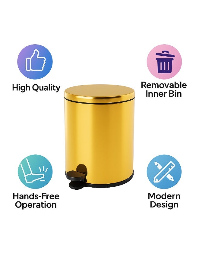 Primanova 6 Liter Stainless Steel Pedal Waste Bin With Soft-Close Lid & Inner Bucket – Compact Trash Can For Bathroom, Kitchen, Office, Bedroom & Living Room (Gold) - Image 4