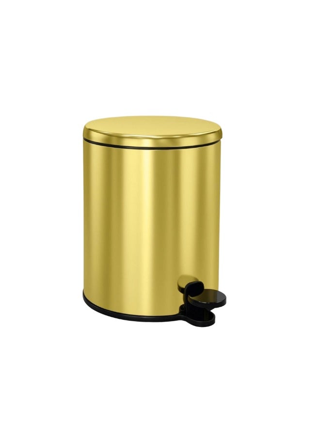 بريمانوفا سلة نفايات بدواسة قدم سعة 6 لتر من الستانلس ستيل بغطاء يغلق بلطف وسلة داخلية – سلة قمامة مدمجة للحمام، المطبخ، المكتب، غرفة النوم والصالة (ذهبي) - Image 1