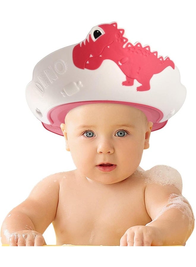FUNUPUP Baby Shower Cap Dinosaur Shape Shower Cap for Kids Waterproof Shampoo hat Protect Ears Eyes Adjustable Silicone Hat for Children Toddler Infants Boys Girls (Red) - Image 1