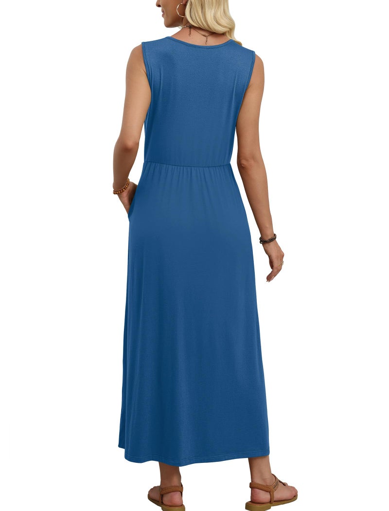 WIHOLL Dresses for Women 2026 Elegant Classy Sundresses Maxi Casual Summer Vacation Outfits Resort A Line Long Dresses for Women Work Blue L - Image 5