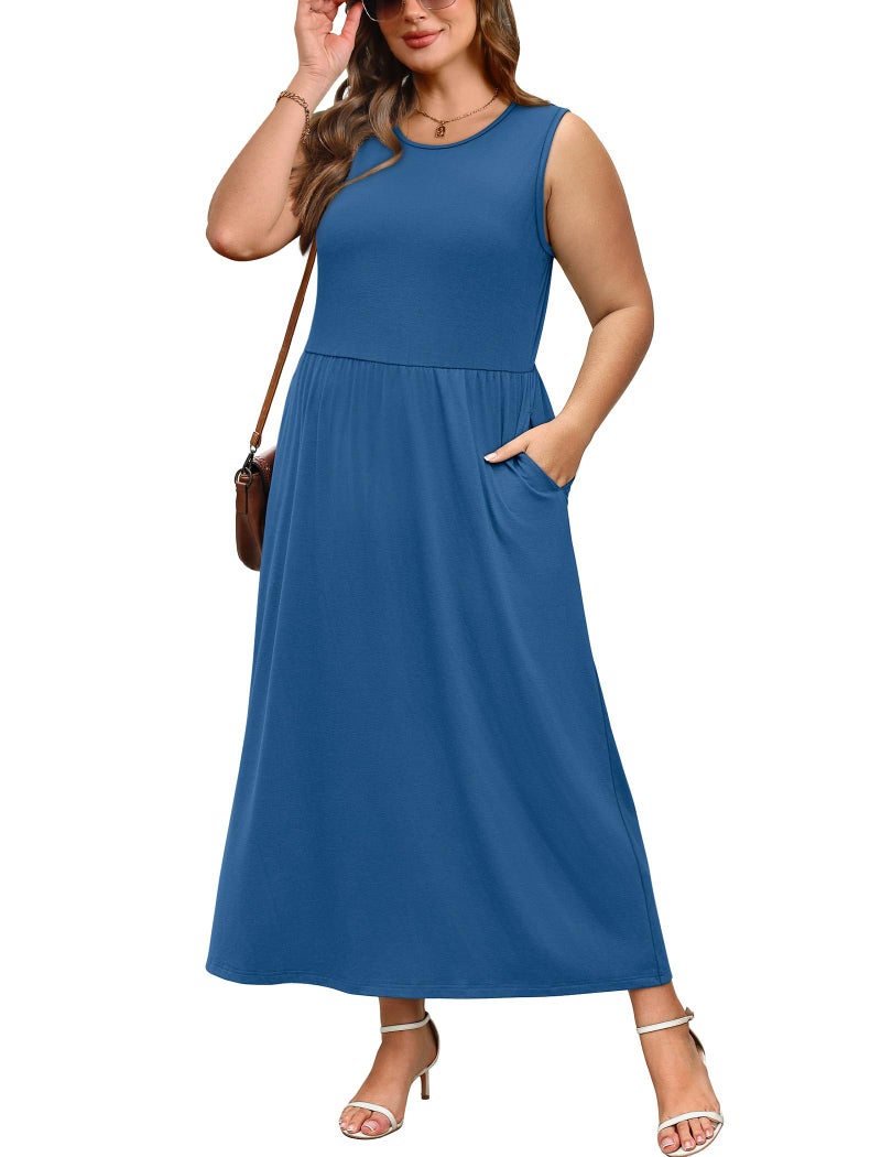 WIHOLL Dresses for Women 2026 Elegant Classy Sundresses Maxi Casual Summer Vacation Outfits Resort A Line Long Dresses for Women Work Blue L - Image 4
