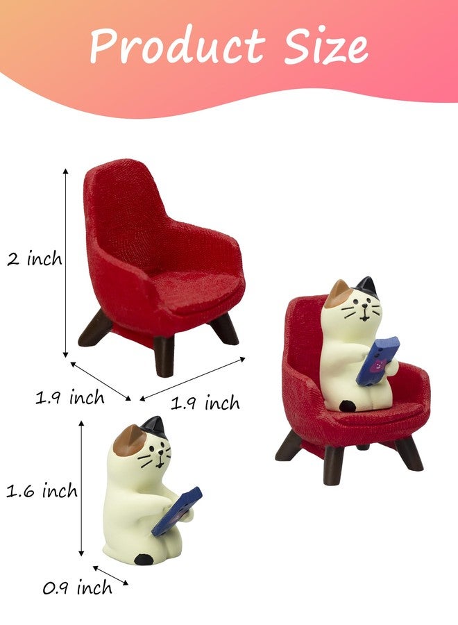 Refintural Cute Cat Playing Phone on Sofa Resin Mini Cat Figurine Desk Decor - Cute Cat Gift for Cat Lovers (Red Sofa) - Image 3