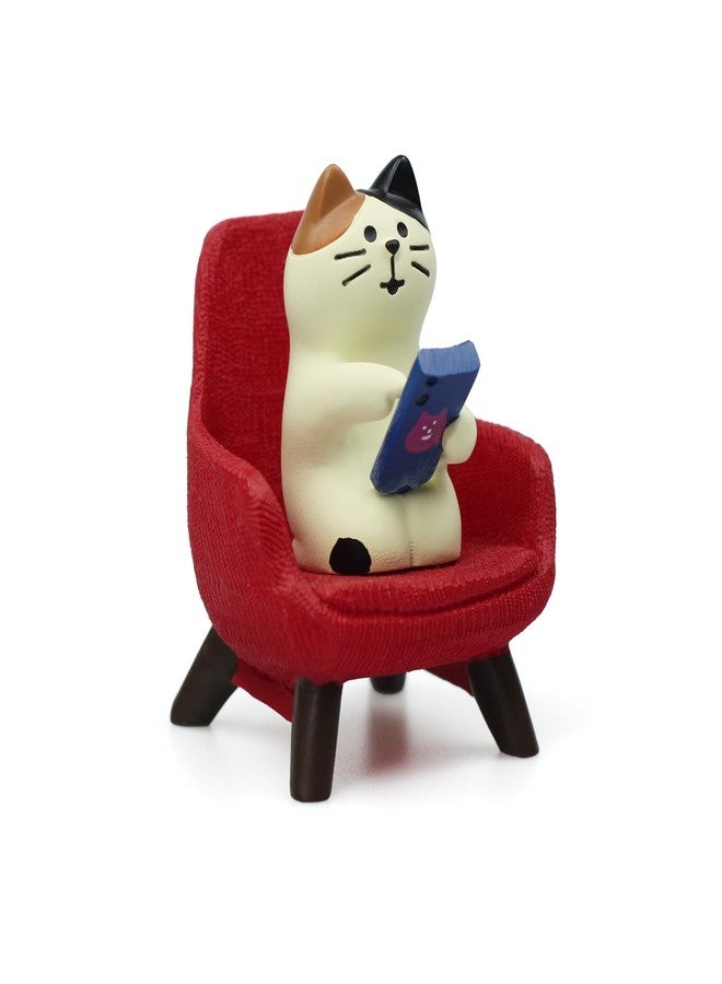 Refintural Cute Cat Playing Phone on Sofa Resin Mini Cat Figurine Desk Decor - Cute Cat Gift for Cat Lovers (Red Sofa) - Image 1