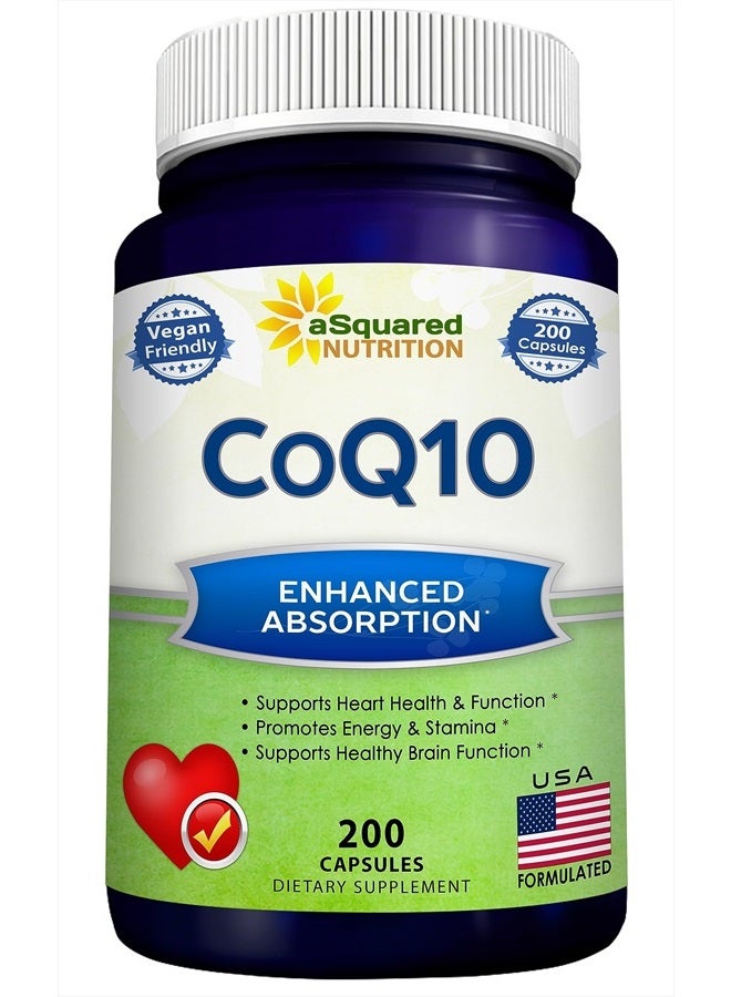 aSquared Nutrition CoQ10 (400mg Max Strength, 200 Capsules) - High Absorption Vegan Coenzyme Q10 Powder - Ubiquinone Supplement Pills, Extra Antioxidant CO Q-10 Enzyme Vitamin Tablets, Coq 10 400 mg - Image 1