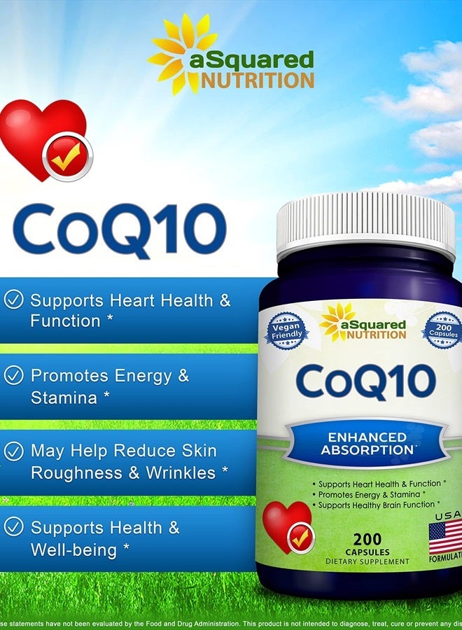 aSquared Nutrition CoQ10 (400mg Max Strength, 200 Capsules) - High Absorption Vegan Coenzyme Q10 Powder - Ubiquinone Supplement Pills, Extra Antioxidant CO Q-10 Enzyme Vitamin Tablets, Coq 10 400 mg - Image 2