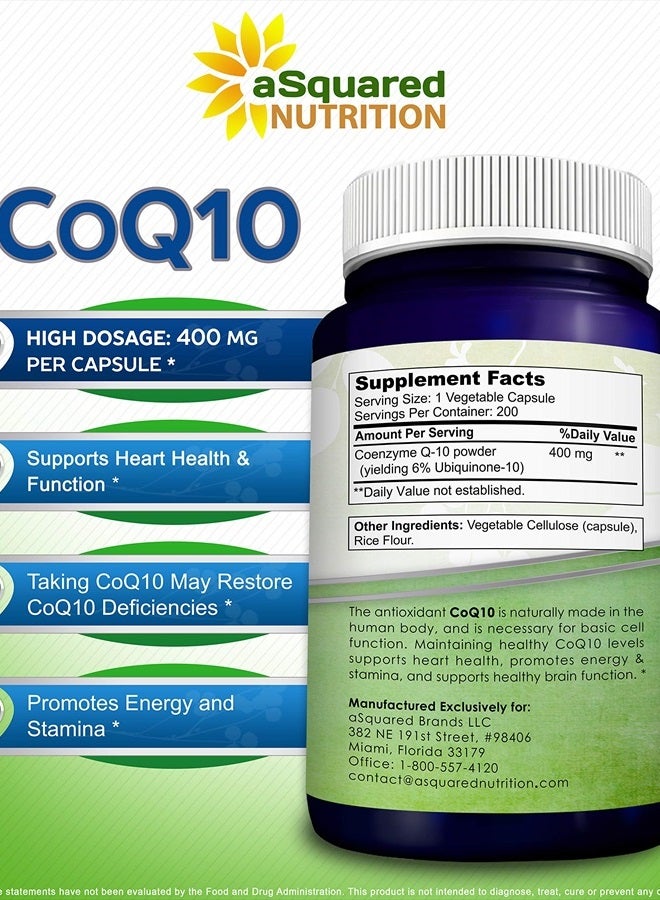 aSquared Nutrition CoQ10 (400mg Max Strength, 200 Capsules) - High Absorption Vegan Coenzyme Q10 Powder - Ubiquinone Supplement Pills, Extra Antioxidant CO Q-10 Enzyme Vitamin Tablets, Coq 10 400 mg - Image 5