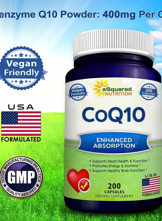 aSquared Nutrition CoQ10 (400mg Max Strength, 200 Capsules) - High Absorption Vegan Coenzyme Q10 Powder - Ubiquinone Supplement Pills, Extra Antioxidant CO Q-10 Enzyme Vitamin Tablets, Coq 10 400 mg - Image 4