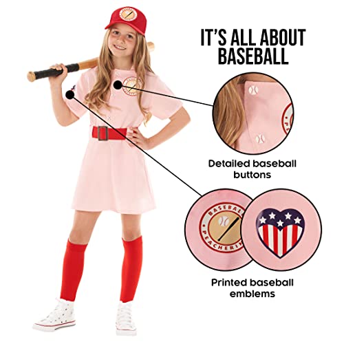 Morph - Pink Baseball Costume For Kids, Baseball Player Costume, Softball Halloween Costumes For Girls, Movie Character Halloween Costumes For Girls And Toddler, 10-12 Years - Image 3