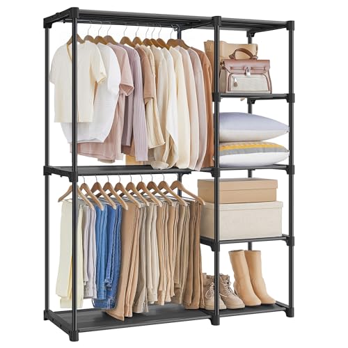SONGMICS Portable Closet Freestanding Closet Organizer Clothes Rack with Shelves Hanging Rods Storage Organizer for Cloakroom Bedroom 441 x 169 x 65 Inches Black URYG24BK - Image 1