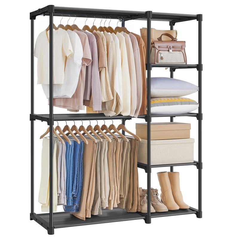 SONGMICS Portable Closet Freestanding Closet Organizer Clothes Rack with Shelves Hanging Rods Storage Organizer for Cloakroom Bedroom 441 x 169 x 65 Inches Black URYG24BK - Image 2