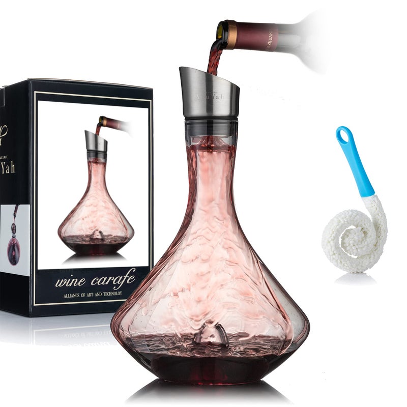 NEW PACIFIC YOUYAH YouYah Wine Decanter SetRed Wine Carafe with BuiltinAeratorWine AeratorWine Gifts for ChristmasStainless Steel Pourer LidFilter100 Hand Blown Leadfree Crystal Glass 