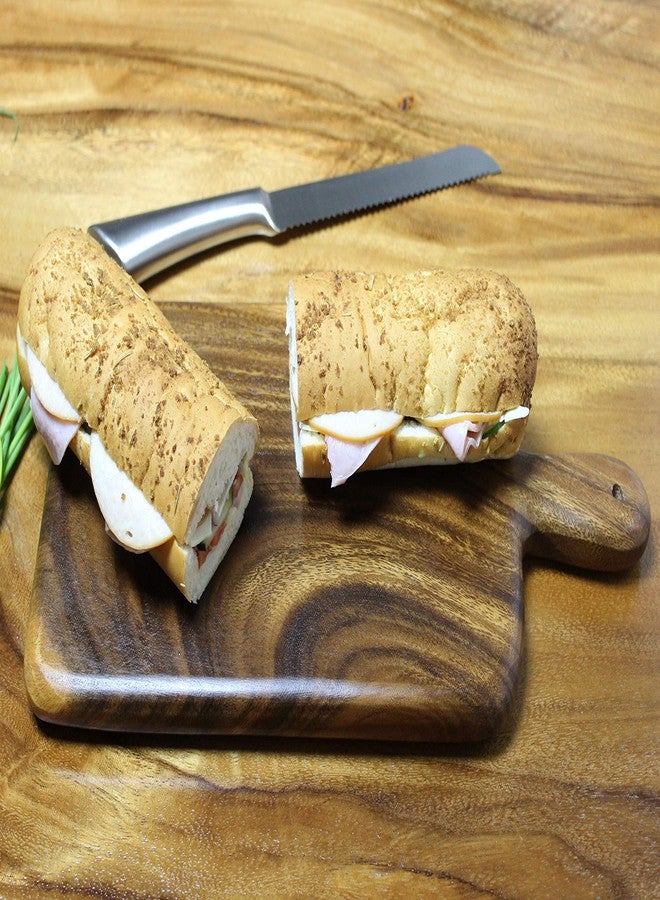 Wrightmart Acacia Wood Cutting Board with Handle, Handmade Solid Wood Charcuterie and Serving Board, Small Double-Sided Wooden Bread and Cheese Board for Kitchen, 15" × 8" - Image 2