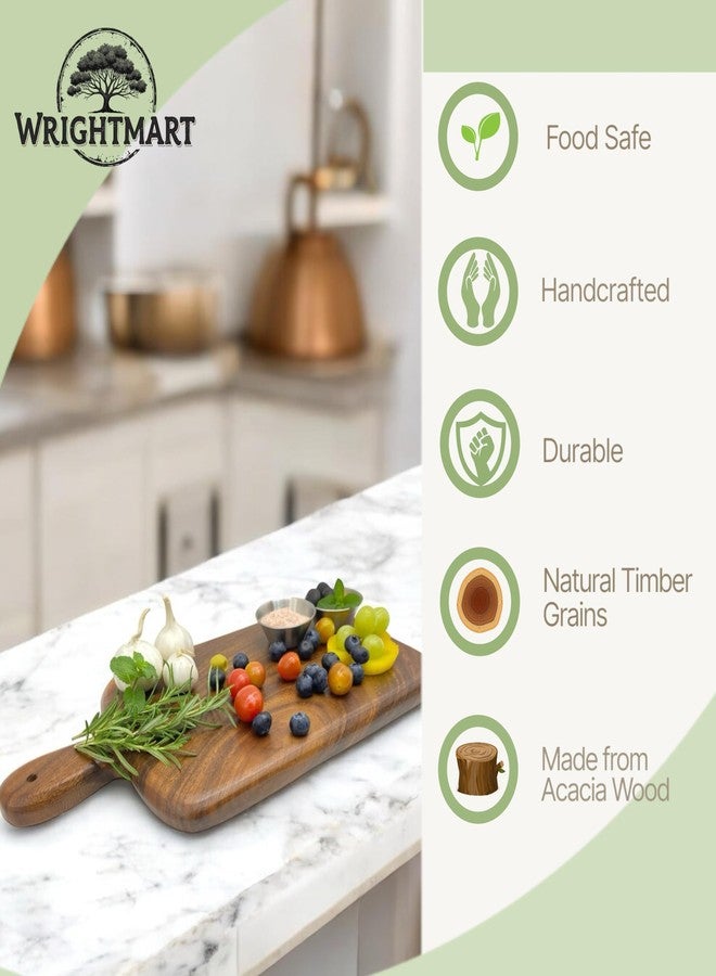 Wrightmart Acacia Wood Cutting Board with Handle, Handmade Solid Wood Charcuterie and Serving Board, Small Double-Sided Wooden Bread and Cheese Board for Kitchen, 15" × 8" - Image 3