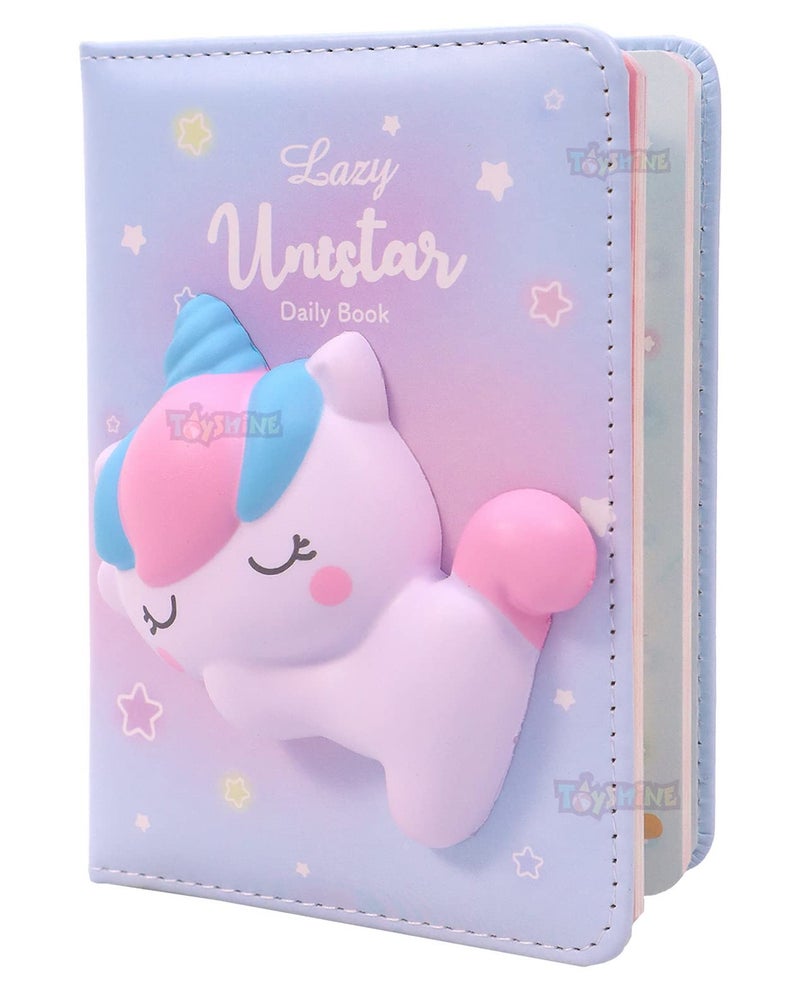 Toyshine Unistar Stress Relief Notebook with Soft Touch for Kids Girls Students Gift, PU Leather Hardcover School Office 15x11cms - Lazy Unistar - Image 1