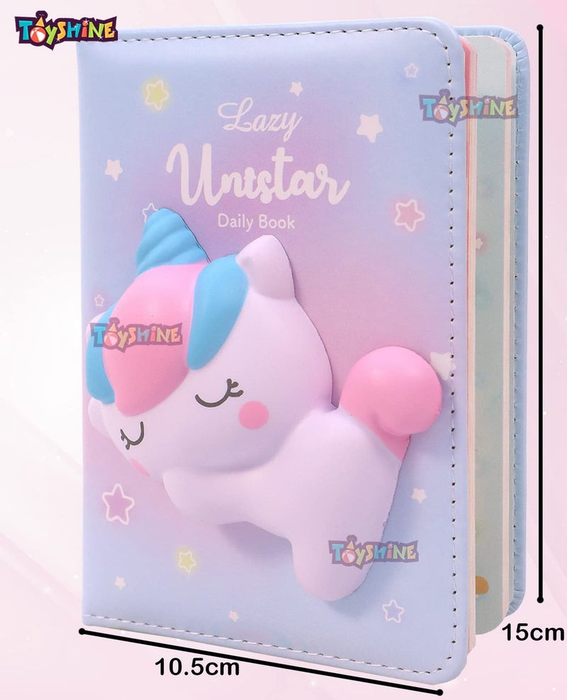 Toyshine Unistar Stress Relief Notebook with Soft Touch for Kids Girls Students Gift, PU Leather Hardcover School Office 15x11cms - Lazy Unistar - Image 5