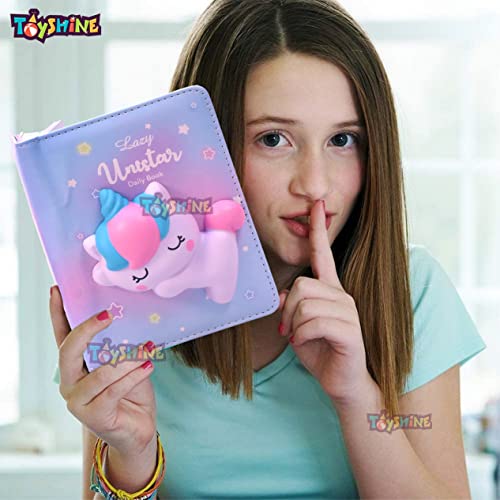 Toyshine Unistar Stress Relief Notebook with Soft Touch for Kids Girls Students Gift, PU Leather Hardcover School Office 15x11cms - Lazy Unistar - Image 4