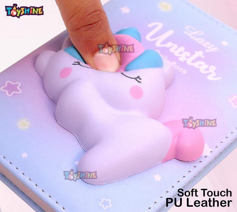 Toyshine Unistar Stress Relief Notebook with Soft Touch for Kids Girls Students Gift, PU Leather Hardcover School Office 15x11cms - Lazy Unistar - Image 2