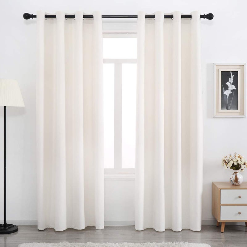 Cream White Velvet Curtains 90 Inches Long  Grommet Thermal Insulated Window Treatment for Bedroom Light Filtering Drapes Set of 2 Panels