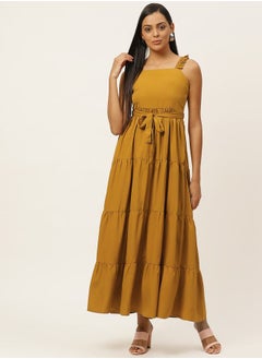 Sleeveless Tiered Maxi Dress with Tie Belt by Styli