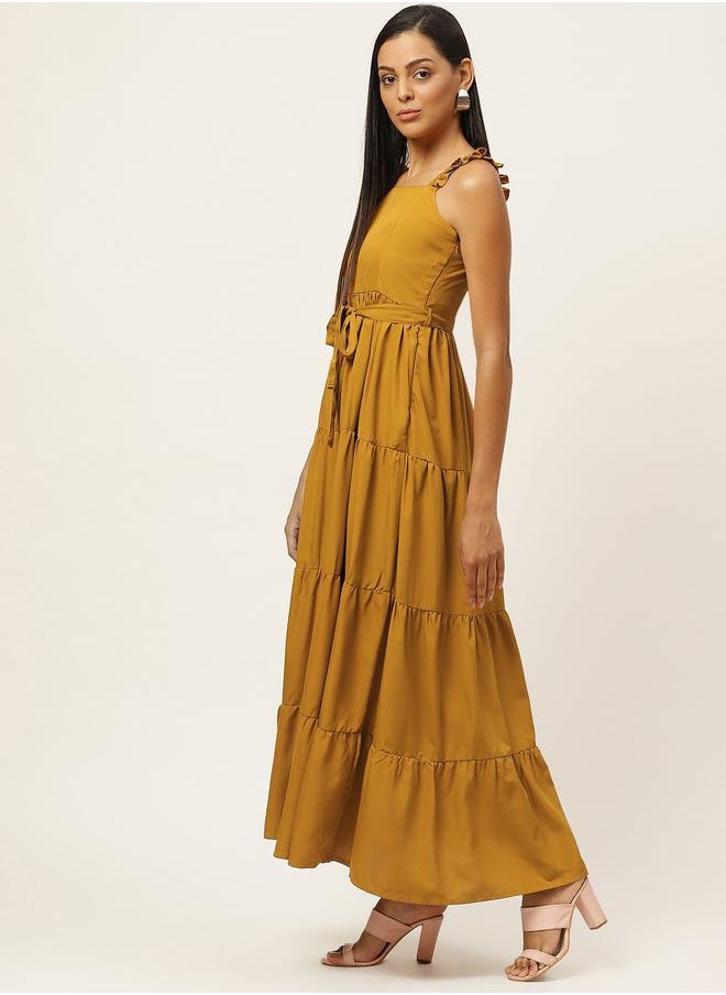 U&F - Sleeveless Tiered Maxi Dress with Tie Belt by Styli - Image 1