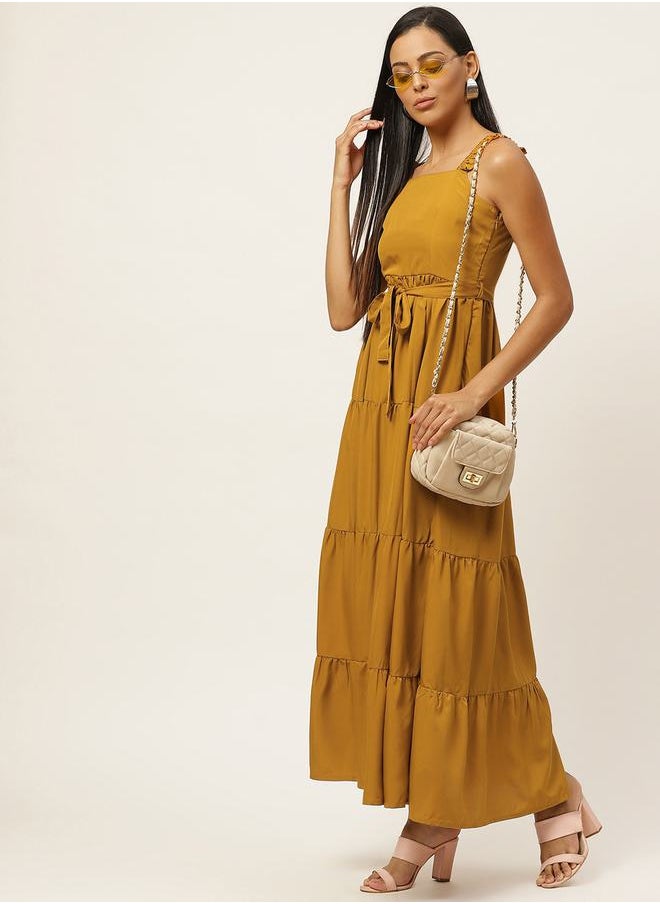 U&F - Sleeveless Tiered Maxi Dress with Tie Belt by Styli - Image 1