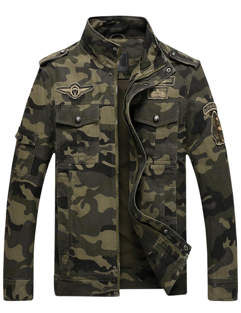 Springrain Men's Casual Military Jackets Camouflage Cotton Army Jacket Outwear(ArmyGreen, XS) - Image 1