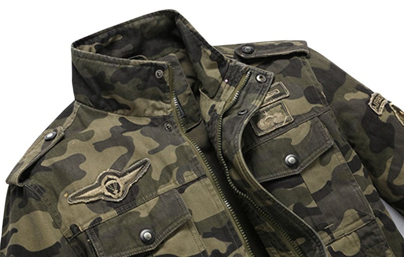 Springrain Men's Casual Military Jackets Camouflage Cotton Army Jacket Outwear(ArmyGreen, XS) - Image 5