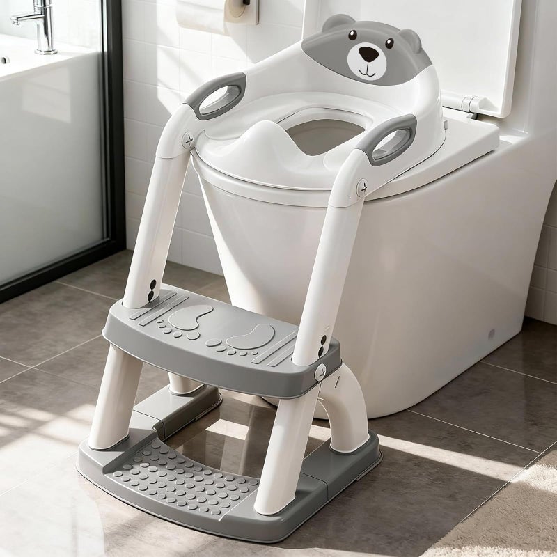 SKYROKU Potty Training Seat, SKYROKU Upgrade Toddler Toilet Seat for Kids Boys Girls, 2 in 1 Potty Training Toilet, Splash Guard Anti-Slip Pad Step Stool,New Sector-Shape Stabilized Base (8899+Grey) - Image 1