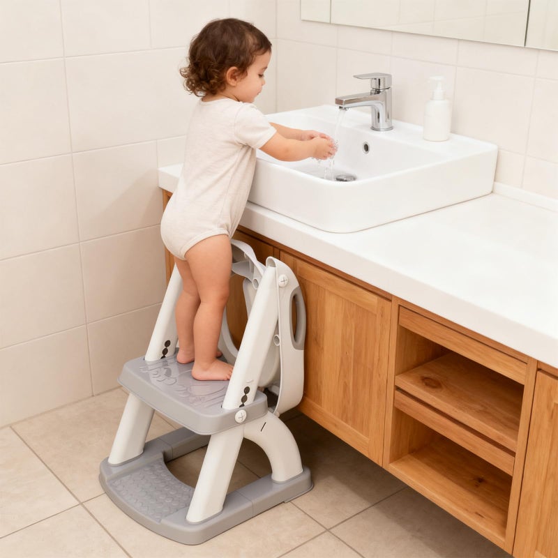 SKYROKU Potty Training Seat, SKYROKU Upgrade Toddler Toilet Seat for Kids Boys Girls, 2 in 1 Potty Training Toilet, Splash Guard Anti-Slip Pad Step Stool,New Sector-Shape Stabilized Base (8899+Grey) - Image 3