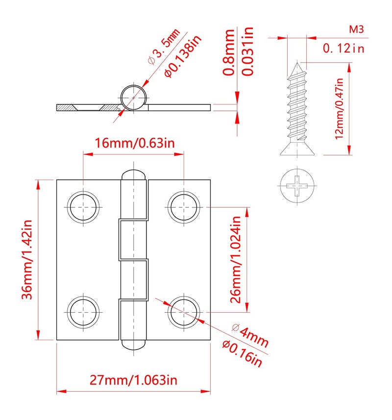 ZAQW 20Pcs Stainless Steel Folding Hinge 1.5 inches Door and Window Hinges are allocated with 80 Stainless Steel Screws - Image 3